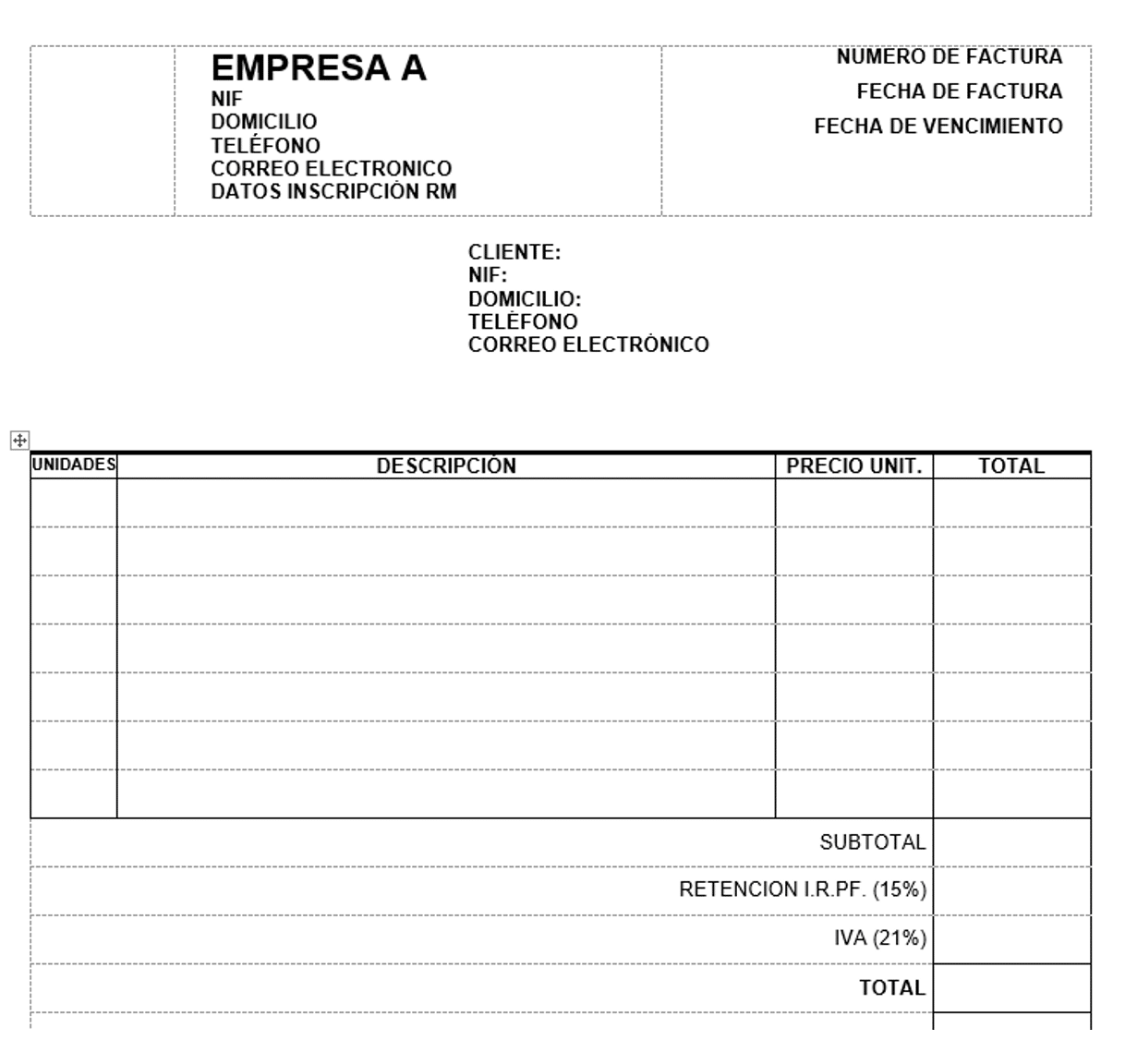 Como hacer una factura de autónomo con IRPF F E